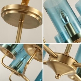 Lustre de pingente de latão luxuoso retrô rústico de 8 luzes com cúpula de vidro