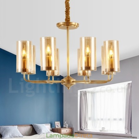 Lustre de pingente de latão luxuoso retrô rústico de 8 luzes com cúpula de vidro Lustre de pingente de latão luxuoso retrô rústico de 8 luzes com cúpula de vidro