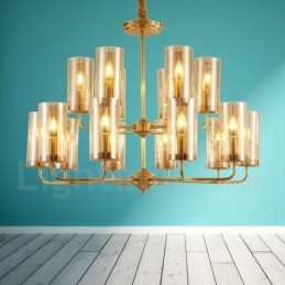 16 Luz Retro Rústico Luxo Latão Pendente Lâmpada Lustre com Sombra de Vidro