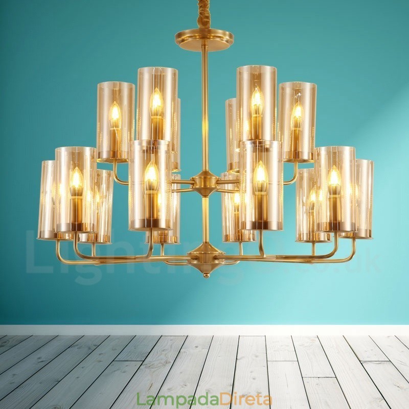 16 Luz Retro Rústico Luxo Latão Pendente Lâmpada Lustre com Sombra de Vidro