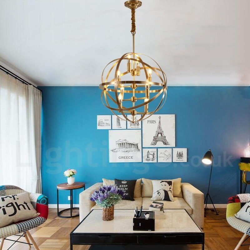 8 Luz Retro Rústico Luxo Latão Pendente Lâmpada Lustre