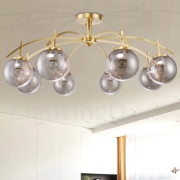 Lustre de pingente de latão luxuoso retrô rústico de 8 luzes com cúpula de vidro