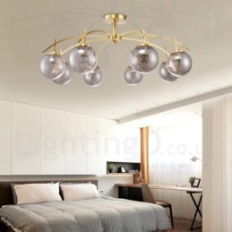 Lustre de pingente de latão luxuoso retrô rústico de 8 luzes com cúpula de vidro