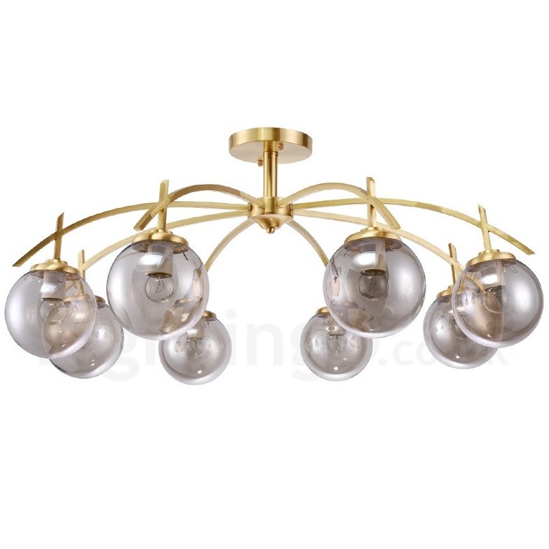 Lustre de pingente de latão luxuoso retrô rústico de 8 luzes com cúpula de vidro