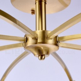 Lustre de pingente de latão luxuoso retrô rústico de 8 luzes com cúpula de vidro