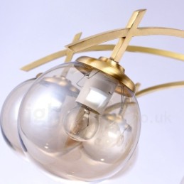 Lustre de pingente de latão luxuoso retrô rústico de 8 luzes com cúpula de vidro