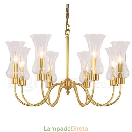 Lustre de pingente de latão luxuoso retrô rústico de 8 luzes com cúpula de vidro Lustre de pingente de latão luxuoso retrô rústico de 8 luzes com cúpula de vidro