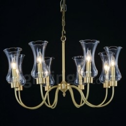 Lustre de pingente de latão luxuoso retrô rústico de 8 luzes com cúpula de vidro