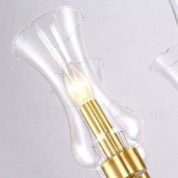 Lustre de pingente de latão luxuoso retrô rústico de 8 luzes com cúpula de vidro