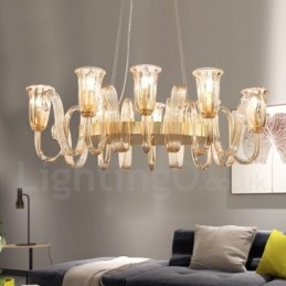 8 Luz Retro Rústico Luxo Liga de Alumínio Pendente Lâmpada Lustre com Sombra de Vidro