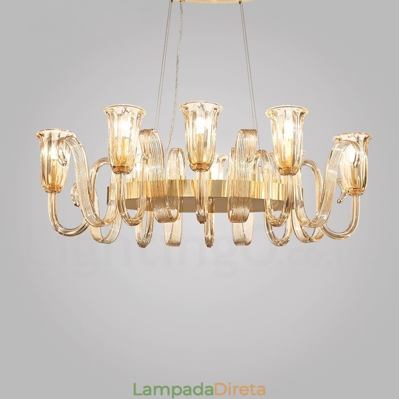8 Luz Retro Rústico Luxo Liga de Alumínio Pendente Lâmpada Lustre com Sombra de Vidro