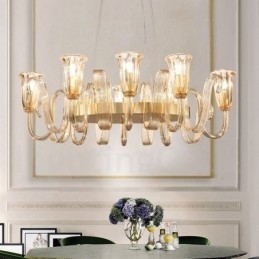 8 Luz Retro Rústico Luxo Liga de Alumínio Pendente Lâmpada Lustre com Sombra de Vidro