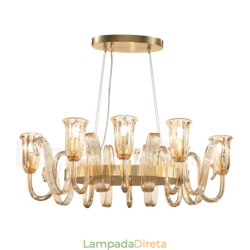 8 Luz Retro Rústico Luxo Liga de Alumínio Pendente Lâmpada Lustre com Sombra de Vidro