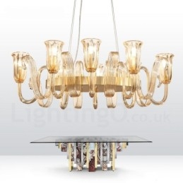 8 Luz Retro Rústico Luxo Liga de Alumínio Pendente Lâmpada Lustre com Sombra de Vidro