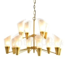 Lustre de pingente de latão luxuoso retrô rústico de 12 luzes com cúpula de vidro