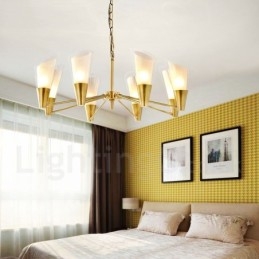 8 Luz Retro Rústico Luxo Latão Pendente Lâmpada Lustre com Sombra de Vidro