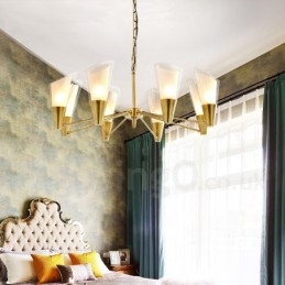 8 Luz Retro Rústico Luxo Latão Pendente Lâmpada Lustre com Sombra de Vidro