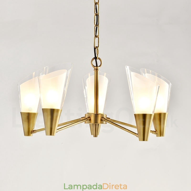 5 Luz Retro Rústico Luxo Latão Pendente Lâmpada Lustre com Sombra de Vidro