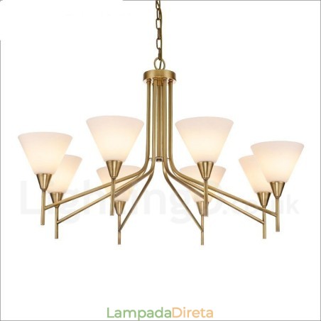 Lustre de pingente de latão luxuoso retrô rústico de 8 luzes com cúpula de vidro Lustre de pingente de latão luxuoso retrô rústico de 8 luzes com cúpula de vidro