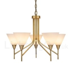 5 Luz Retro Rústico Luxo Latão Pendente Lâmpada Lustre com Sombra de Vidro