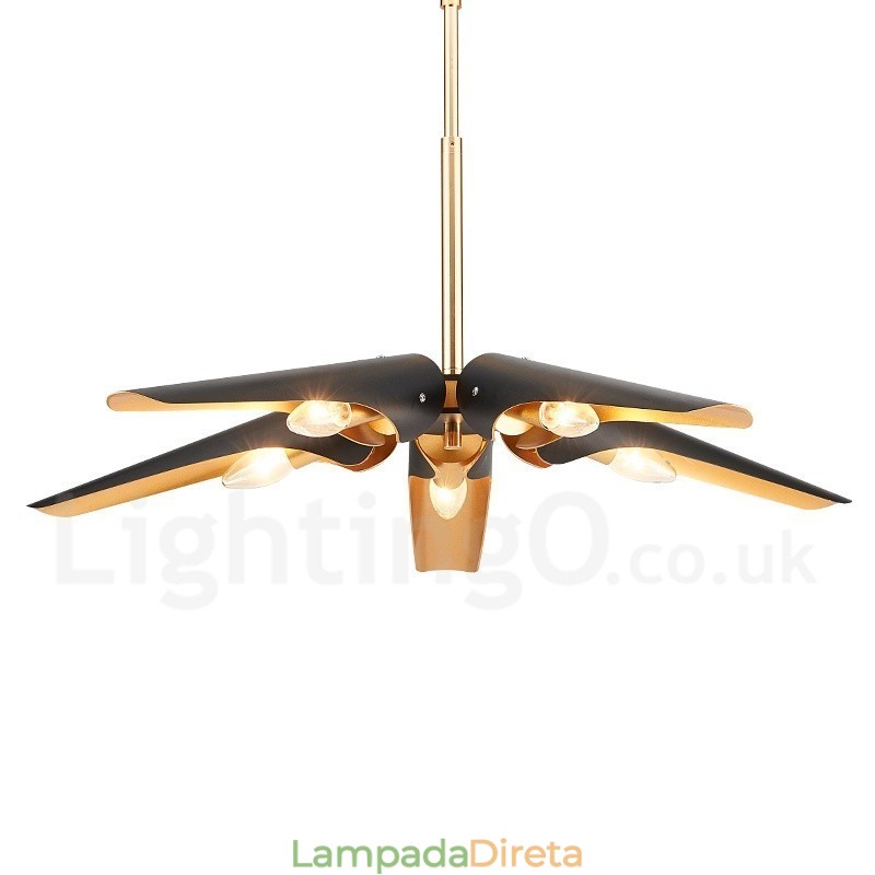 5 Luz Retro Rústico Luxo Liga de Alumínio Pendente Lâmpada Lustre com Liga de Alumínio Sombra
