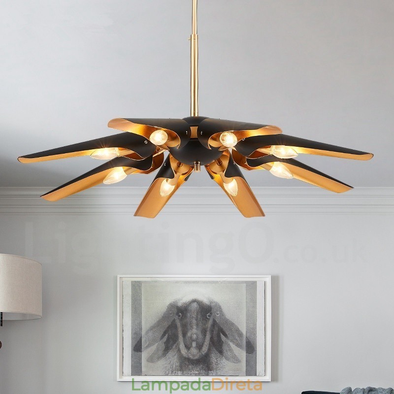 8 Luzes Retro Rústico Luxo Liga de Alumínio Pendente Lâmpada Lustre com Liga de Alumínio Sombra