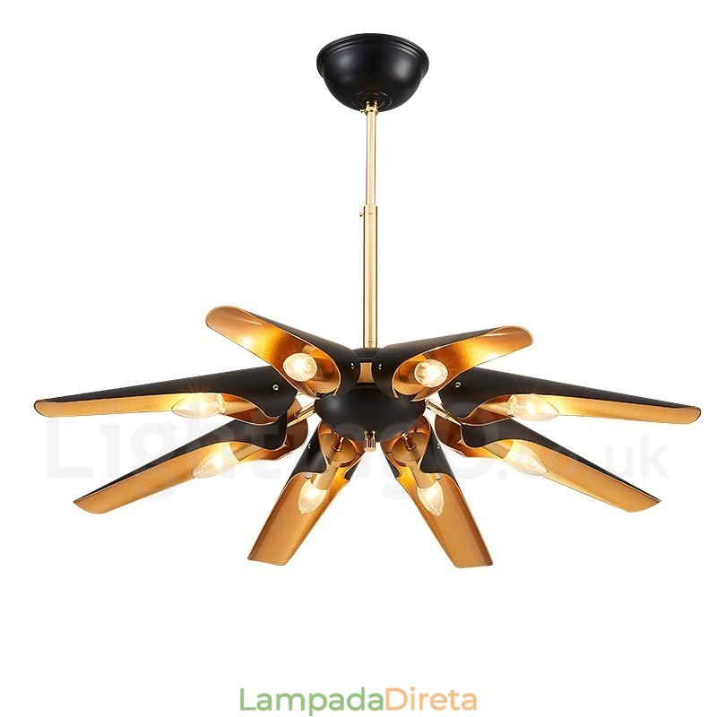 8 Luzes Retro Rústico Luxo Liga de Alumínio Pendente Lâmpada Lustre com Liga de Alumínio Sombra