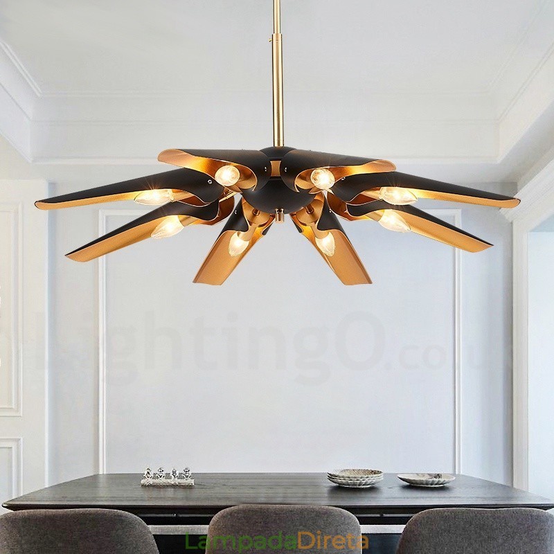 8 Luzes Retro Rústico Luxo Liga de Alumínio Pendente Lâmpada Lustre com Liga de Alumínio Sombra