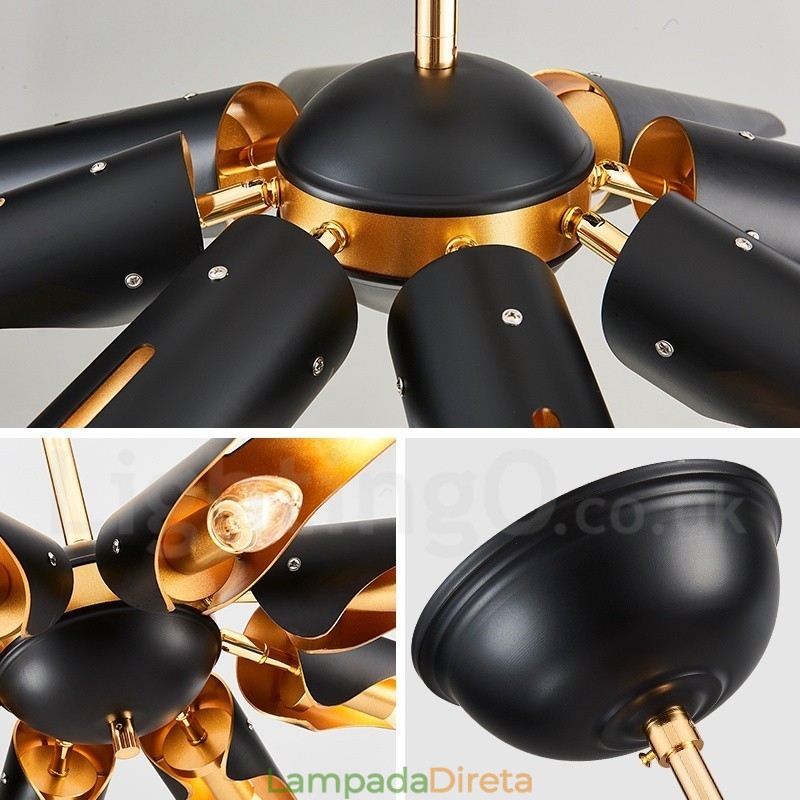 8 Luzes Retro Rústico Luxo Liga de Alumínio Pendente Lâmpada Lustre com Liga de Alumínio Sombra