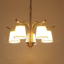 5 Luz Retro Rústico Luxo Latão Pendente Lâmpada Lustre com Tecido Sombra