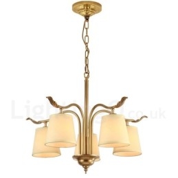 5 Luz Retro Rústico Luxo Latão Pendente Lâmpada Lustre com Tecido Sombra