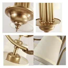 5 Luz Retro Rústico Luxo Latão Pendente Lâmpada Lustre com Tecido Sombra