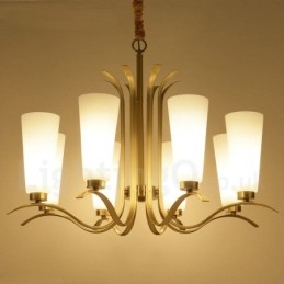 Lustre de pingente de latão luxuoso retrô rústico de 8 luzes com cúpula de vidro