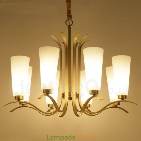 Lustre de pingente de latão luxuoso retrô rústico de 8 luzes com cúpula de vidro Lustre de pingente de latão luxuoso retrô rústico de 8 luzes com cúpula de vidro