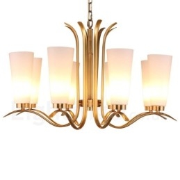 Lustre de pingente de latão luxuoso retrô rústico de 8 luzes com cúpula de vidro
