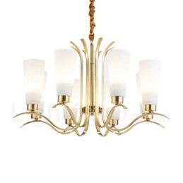 Lustre de pingente de latão luxuoso retrô rústico de 8 luzes com cúpula de vidro