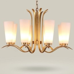 Lustre de pingente de latão luxuoso retrô rústico de 8 luzes com cúpula de vidro