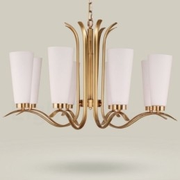 Lustre de pingente de latão luxuoso retrô rústico de 8 luzes com cúpula de vidro