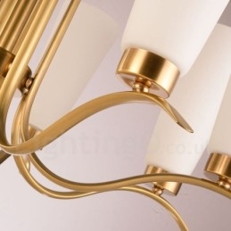 Lustre de pingente de latão luxuoso retrô rústico de 8 luzes com cúpula de vidro