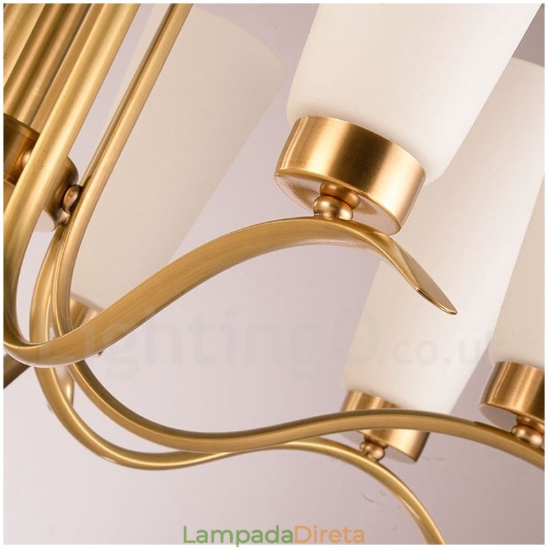 Lustre de pingente de latão luxuoso retrô rústico de 8 luzes com cúpula de vidro