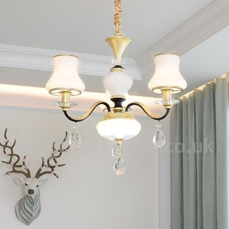 Lustre de cristal de luxo retrô rústico de 3 luzes com cúpula de vidro Lustre de cristal de luxo retrô rústico de 3 luzes com cúpula de vidro