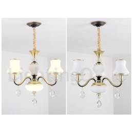 Lustre de cristal de luxo retrô rústico de 3 luzes com cúpula de vidro