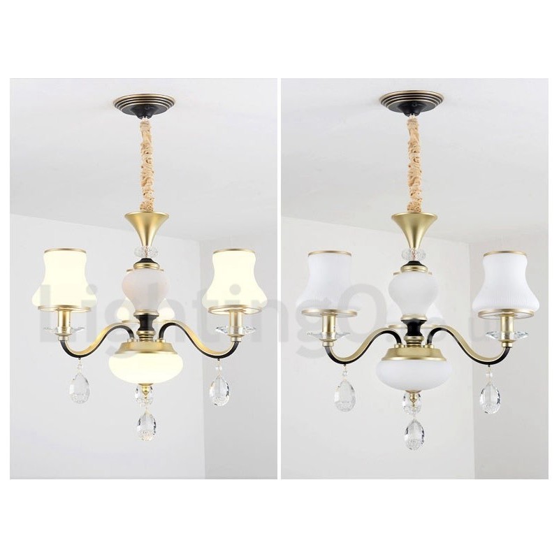 Lustre de cristal de luxo retrô rústico de 3 luzes com cúpula de vidro
