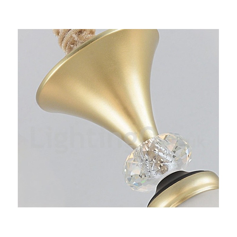 Lustre de cristal de luxo retrô rústico de 3 luzes com cúpula de vidro