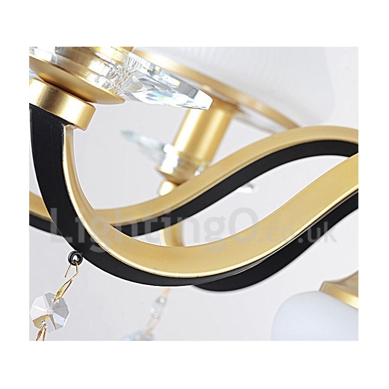 Lustre de cristal de luxo retrô rústico de 3 luzes com cúpula de vidro