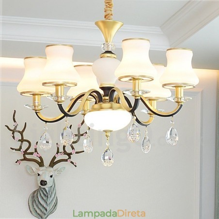 Lustre de cristal de luxo retrô rústico de 6 luzes com cúpula de vidro Lustre de cristal de luxo retrô rústico de 6 luzes com cúpula de vidro