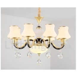 Lustre de cristal de luxo retrô rústico de 6 luzes com cúpula de vidro