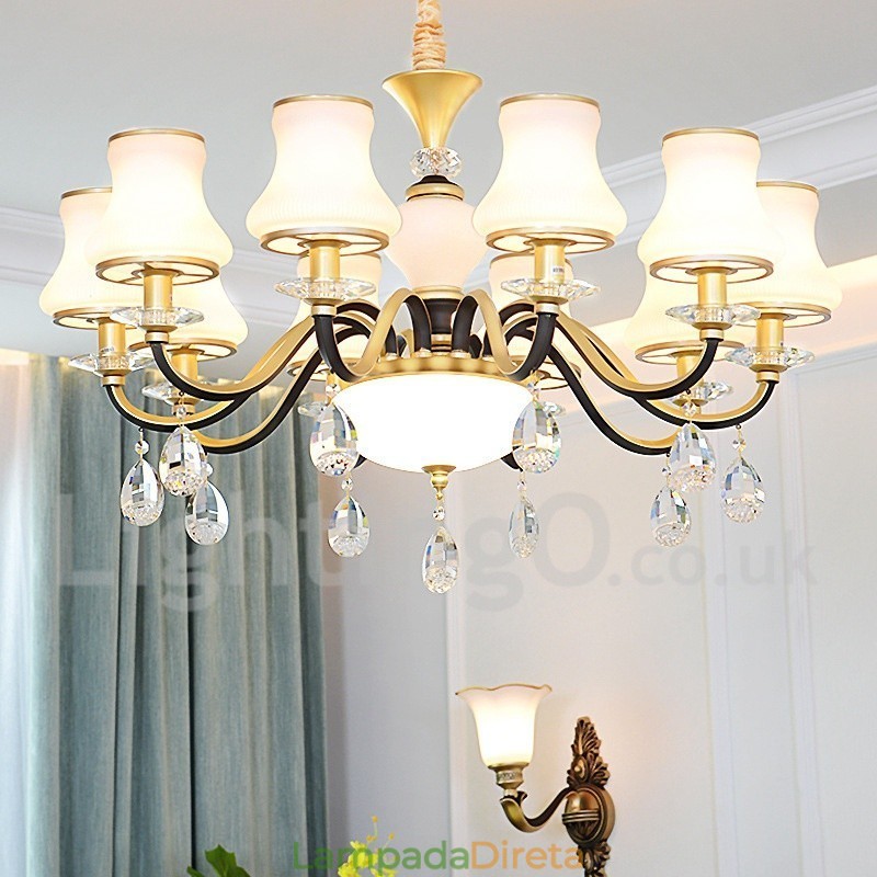 Lustre de cristal de luxo retrô rústico com cúpula de vidro