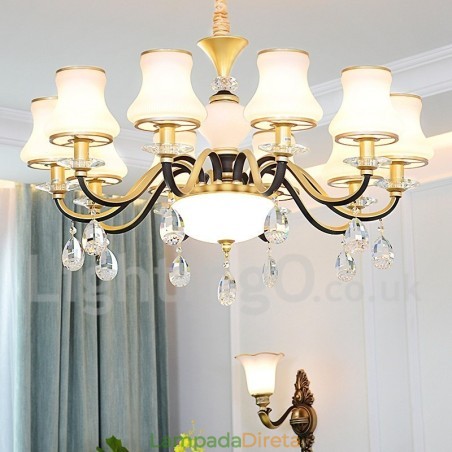 Lustre de cristal de luxo retrô rústico com cúpula de vidro Lustre de cristal de luxo retrô rústico com cúpula de vidro