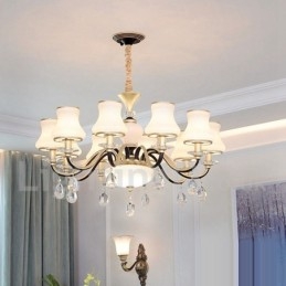 Lustre de cristal de luxo retrô rústico com cúpula de vidro